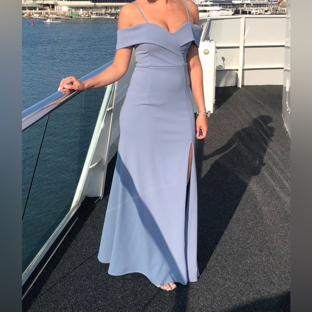 Song of Love Blue Grey Off-the-Shoulder Maxi Dress